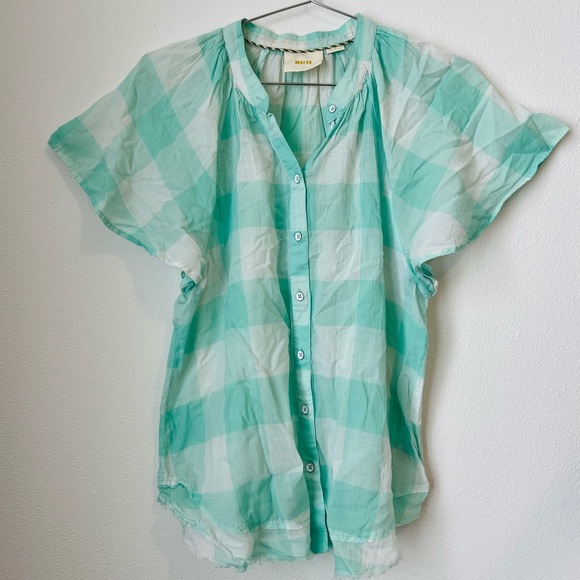 Maeve {Anthropologie} Gingham Flutter Top - Picture 3 of 5